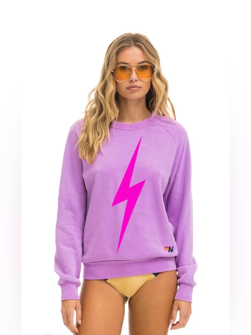 NWT - Aviator Nation - unisex Bolt Crew Sweatshirt - Neon Purple